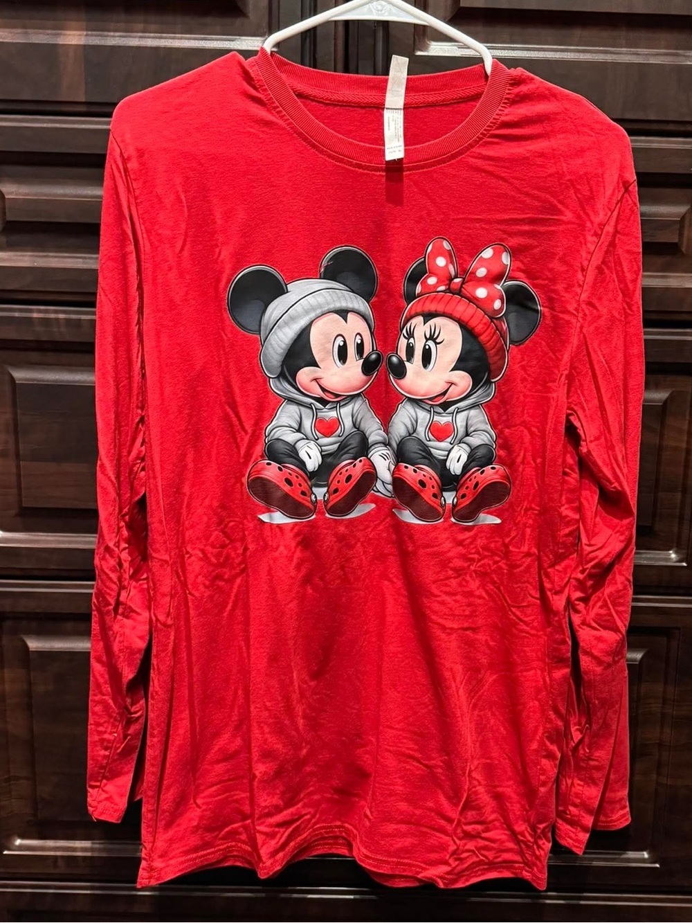 Disney Red Long-Sleeve Mickey & Minnie Graphic Tee JUNIORS XL